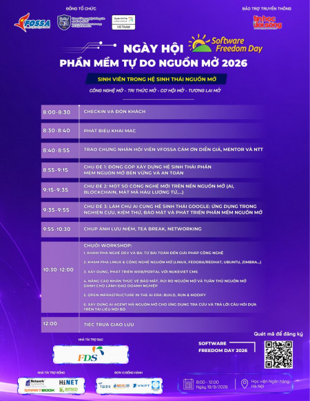 Lịch trình chi tiết Ngày hội Phần mềm Tự do Nguồn mở SFD 2026
