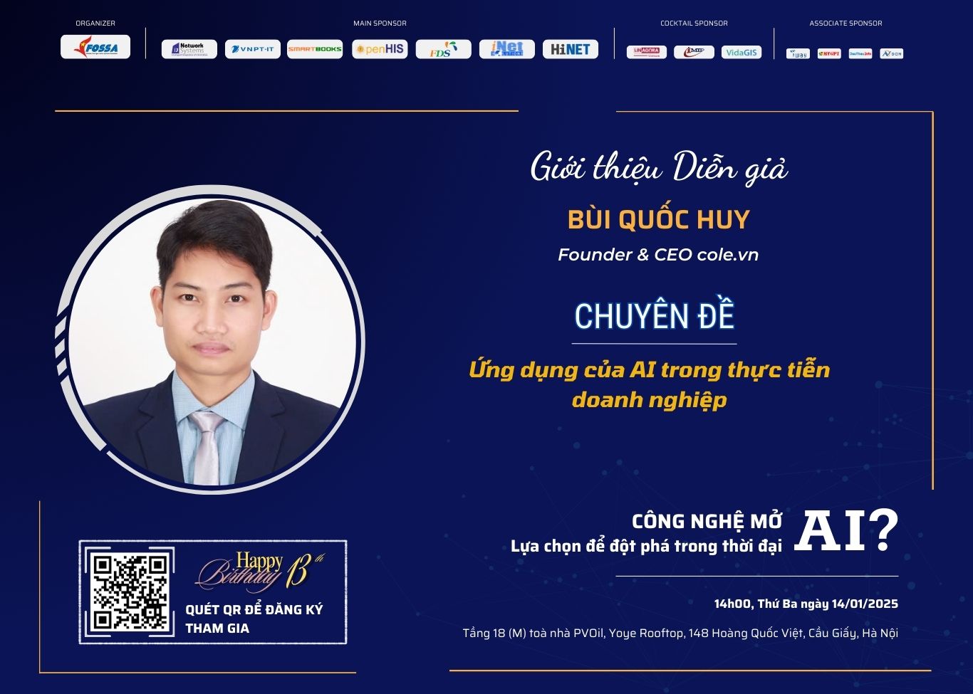 Chuyên đề tại chương trình sinh nhật VFOSSA lần thứ 13: “Ứng dụng của AI trong thực tế doanh nghiệp”