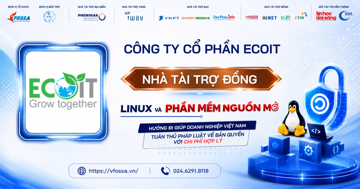 Công ty Cổ phần EcoIT đồng hành cùng sự kiện Linux & Phần mềm Nguồn mở với vai trò Nhà tài trợ Đồng