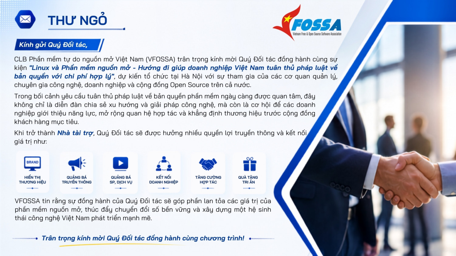 Mời đồng hành cùng VFOSSA tổ chức sự kiện về bản quyền và giải pháp nguồn mở